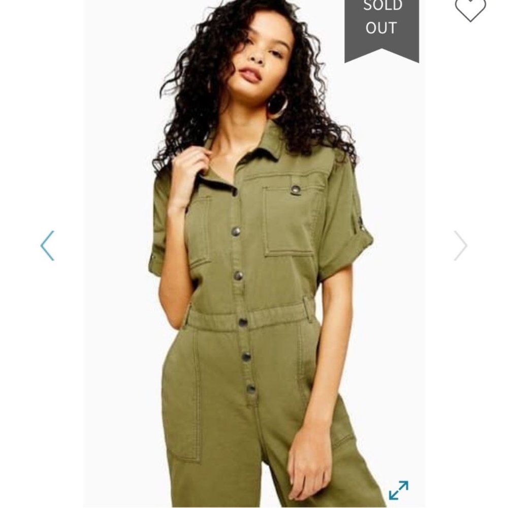 Topshop Olive Utility Linen Jumpsuit